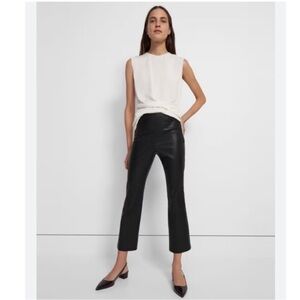 NWOT Theory Leather Pants Yoke Urban Crop Flare in Black